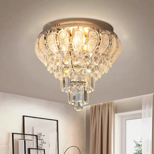 Clear Crystal Flushmount Lighting - Minimalistic 5-Bulb Floral Ceiling Flush Mount For Bedrooms
