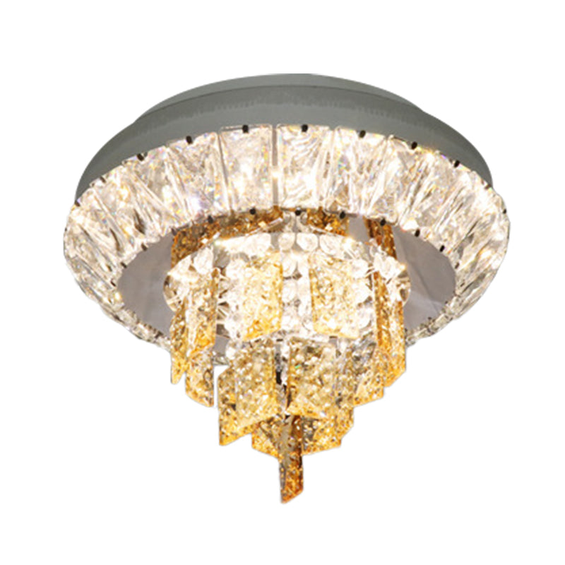 Modern Crystal Chrome Led Flush Mount Ceiling Fixture With Layered Design Available In 11 And 23.5