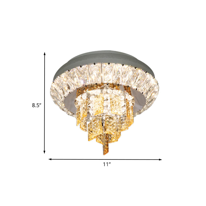 Modern Crystal Chrome Led Flush Mount Ceiling Fixture With Layered Design Available In 11 And 23.5