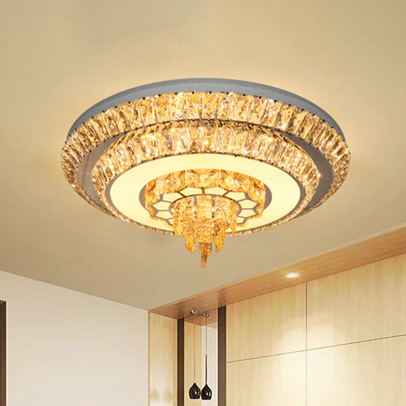 Modern Crystal Chrome Led Flush Mount Ceiling Fixture With Layered Design Available In 11’ And