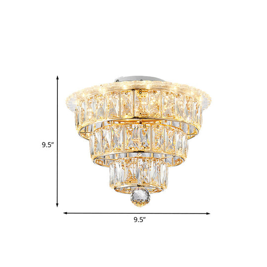 Modern Beveled Crystal Gold Flushmount Led Ceiling Light - 3 Tiers 9.5/12 Inches Wide