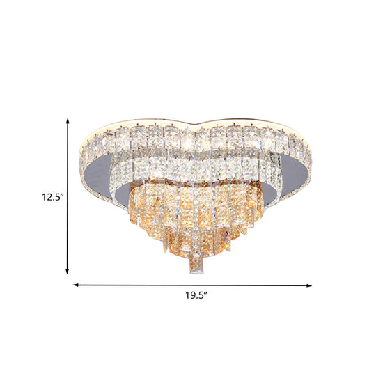Love Heart Led Flush Mount Crystal Ceiling Light - Remote Control Modernist White Design