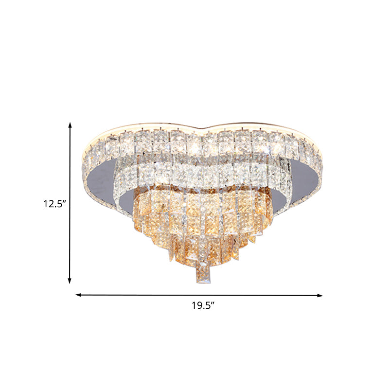 Love Heart Led Flush Mount Crystal Ceiling Light - Remote Control Modernist White Design