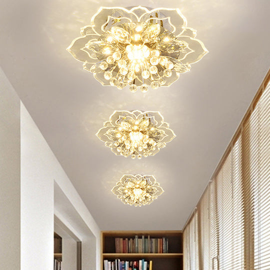 Modern Led Crystal Flushmount Light For Corridor - Blossom Mini Ceiling Lamp Clear