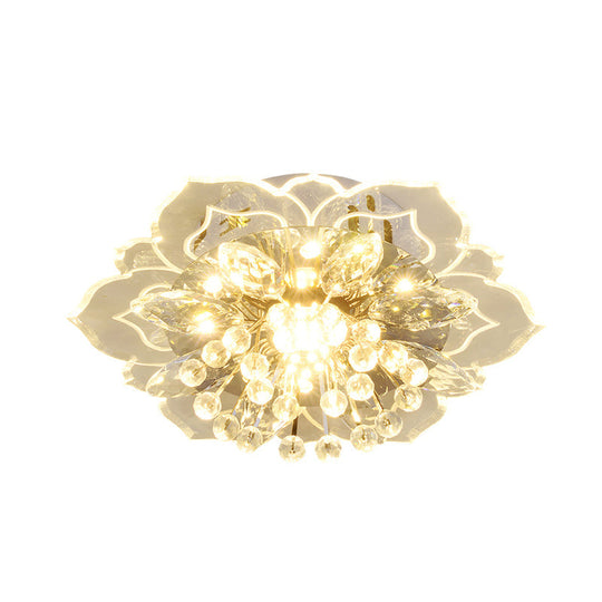 Modern Led Crystal Flushmount Light For Corridor - Blossom Mini Ceiling Lamp
