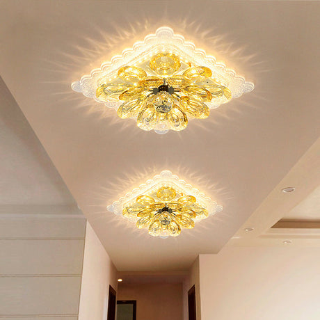 Modernist Crystal Led Ceiling Fixture With Scalloped Square Design Sleek Flush Mount Lighting For