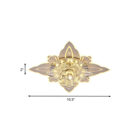 Contemporary Led Flush-Mount Ceiling Lamp With Clear Crystal Floral Design