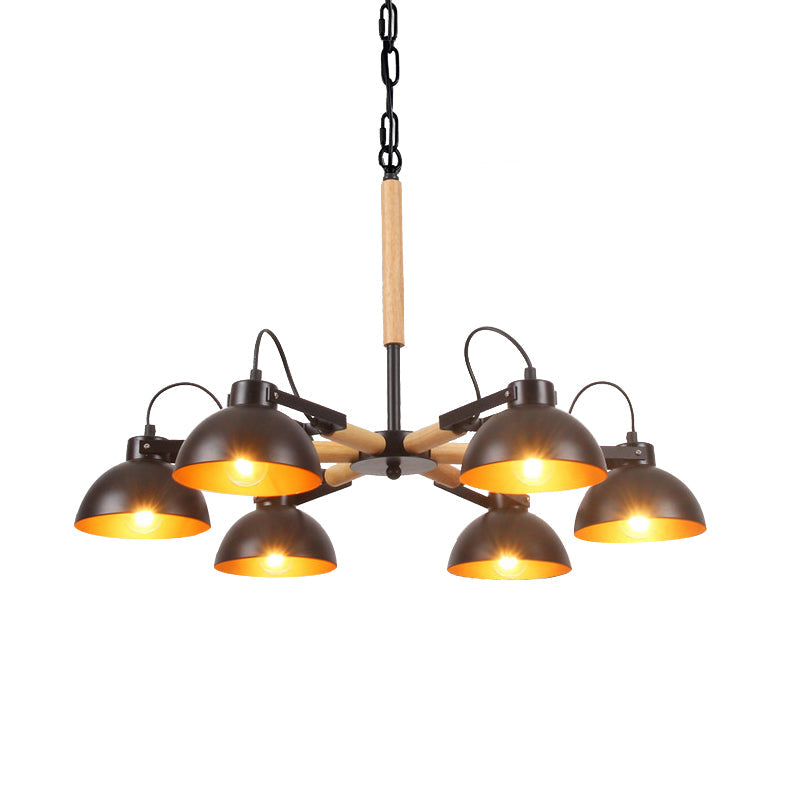 Modern Iron Black And Gold Chandelier With Rotating Bowl Shade Wood Arm - 3/5/6 Head Ceiling