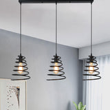 Black Conical Spring Iron Pendant Light With 3 Multi-Directional Heads For Loft Ceiling -