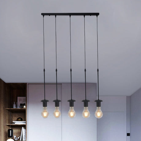 Iron Exposed Bulb Ceiling Light With 5/10 Heads In Black - Perfect For Loft Bistro And More