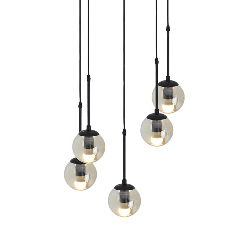 Minimalist Clear Glass Black Pendant Light With Clustered Globes - Industrial Hanging Lamp Kit