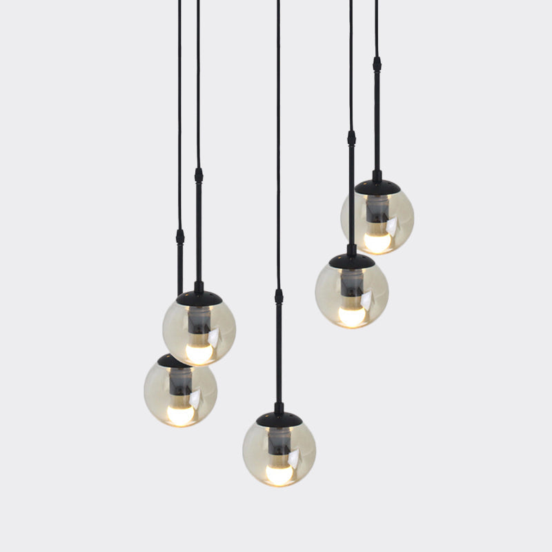 Minimalist Clear Glass Black Pendant Light With Clustered Globes - Industrial Hanging Lamp Kit