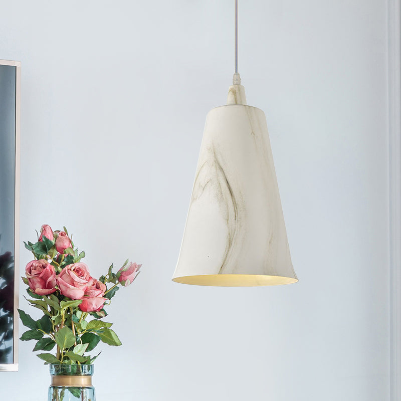 Farmhouse Style 1-Light Metal Pendant Lighting Fixture - White/Yellow/Brown Deep Cone Living Room