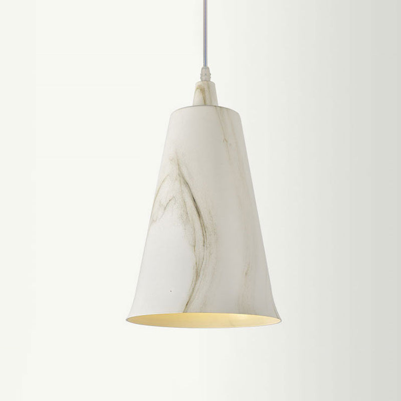 Farmhouse Style 1-Light Metal Pendant Lighting Fixture - White/Yellow/Brown Deep Cone Living Room