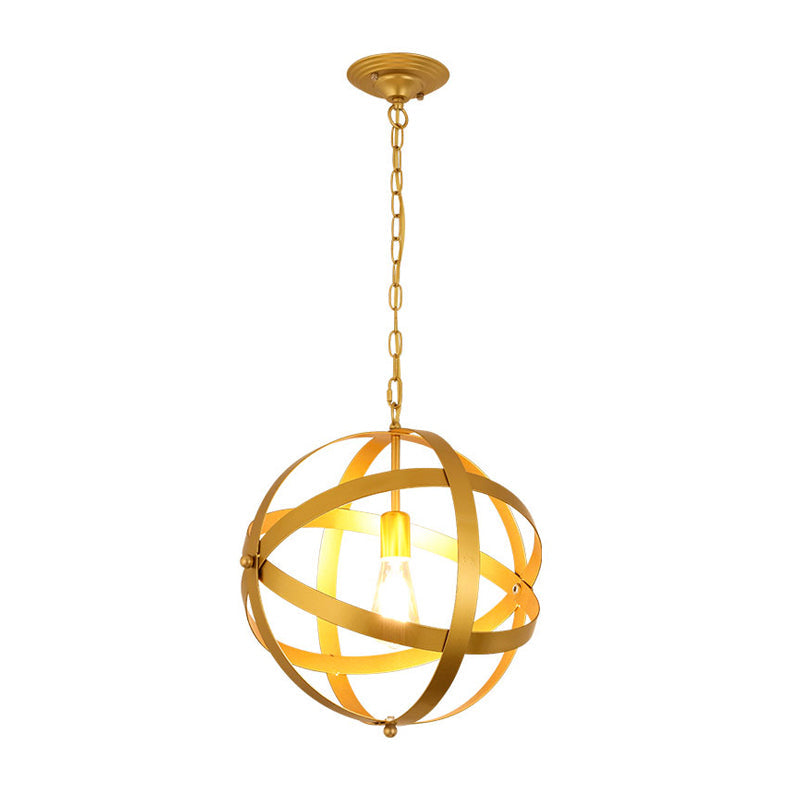 Industrial 1 Light Spherical Metal Pendant Lamp In Gold/Aged Silver - Ideal For Dining Tables &