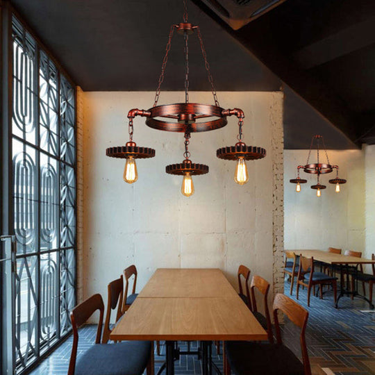 Vintage 3/7-Head Pendant Lighting | Antique Style Dark Rust Metal Chandelier For Restaurants