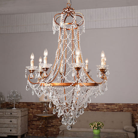 Countryside Crystal Chandelier - Rustic 8-Light Pendant Lighting With Crisscrossed Strands Rust