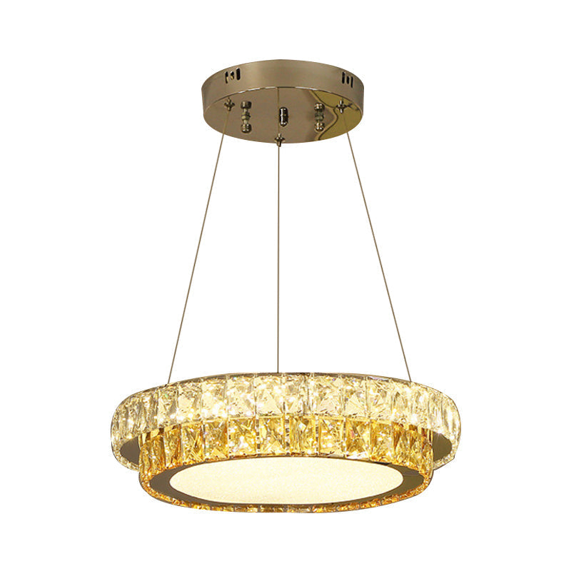 Modern Gold Crystal Embedded Led Chandelier - 2-Tier Round Design For Dining Room Available In