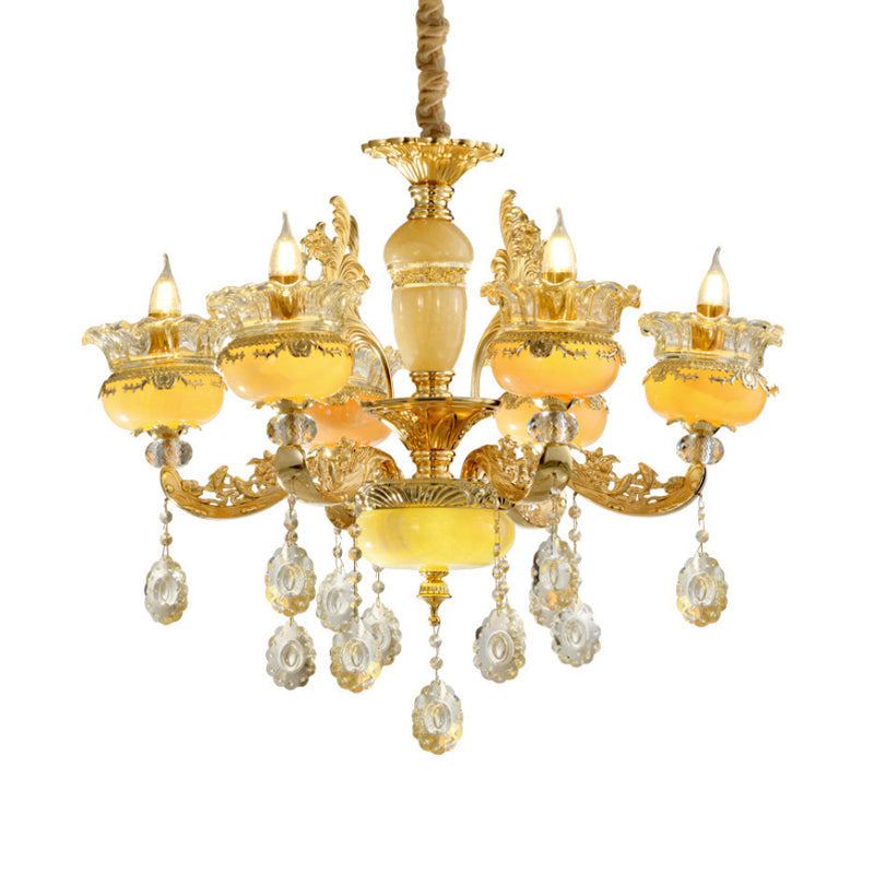 Traditional 6-Light Chandelier With Marble Vase Shade And Crystal Drapes