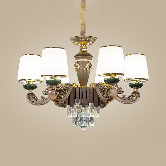 Traditional Tapered Opal Glass Chandelier With 6 Heads - Brown Dining Room Pendant Light Featuring