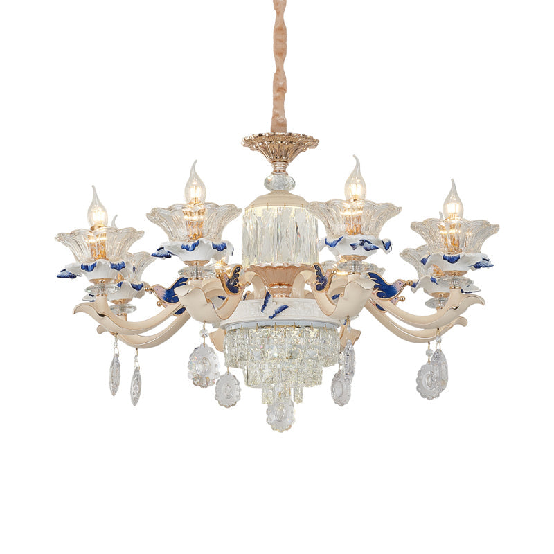 Rose Gold Crystal Chandelier Pendant - 6/8 Lights Modern Blooming Design For Bedroom Suspension