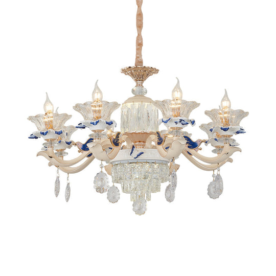 Rose Gold Crystal Chandelier Pendant - 6/8 Lights Modern Blooming Design For Bedroom Suspension