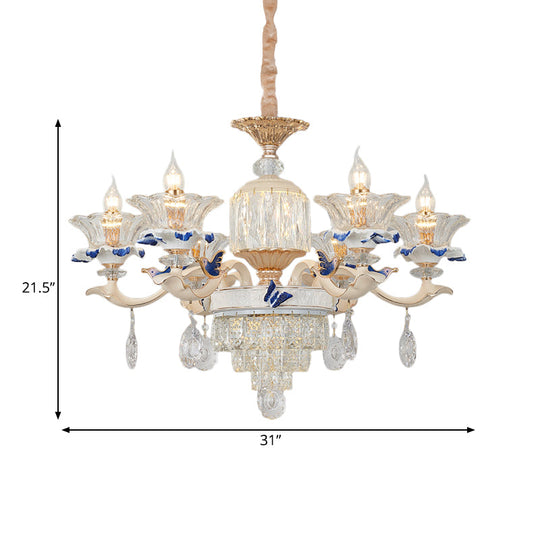 Rose Gold Crystal Chandelier Pendant - 6/8 Lights Modern Blooming Design For Bedroom Suspension