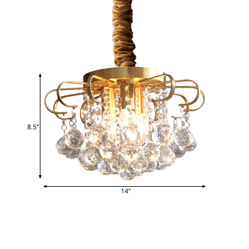 Traditional Floral Crystal Ball Pendant Chandelier In Gold - 3/5 Bulbs 14’/18’ Wide