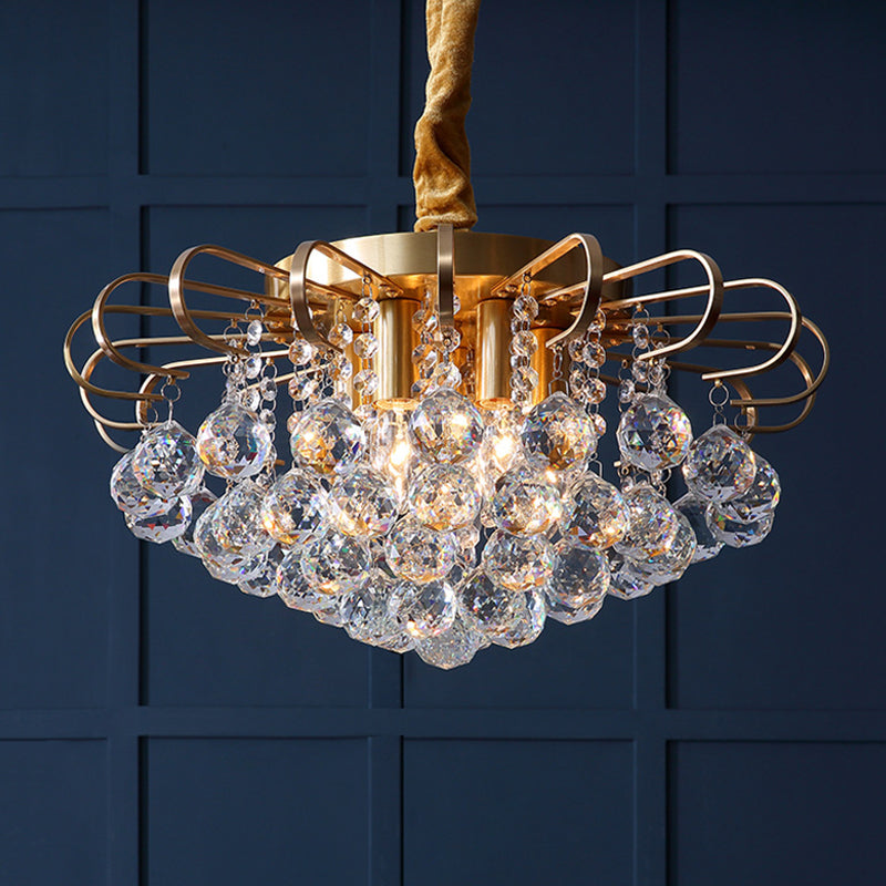Traditional Floral Crystal Ball Pendant Chandelier In Gold - 3/5 Bulbs 14’/18’ Wide / 18’