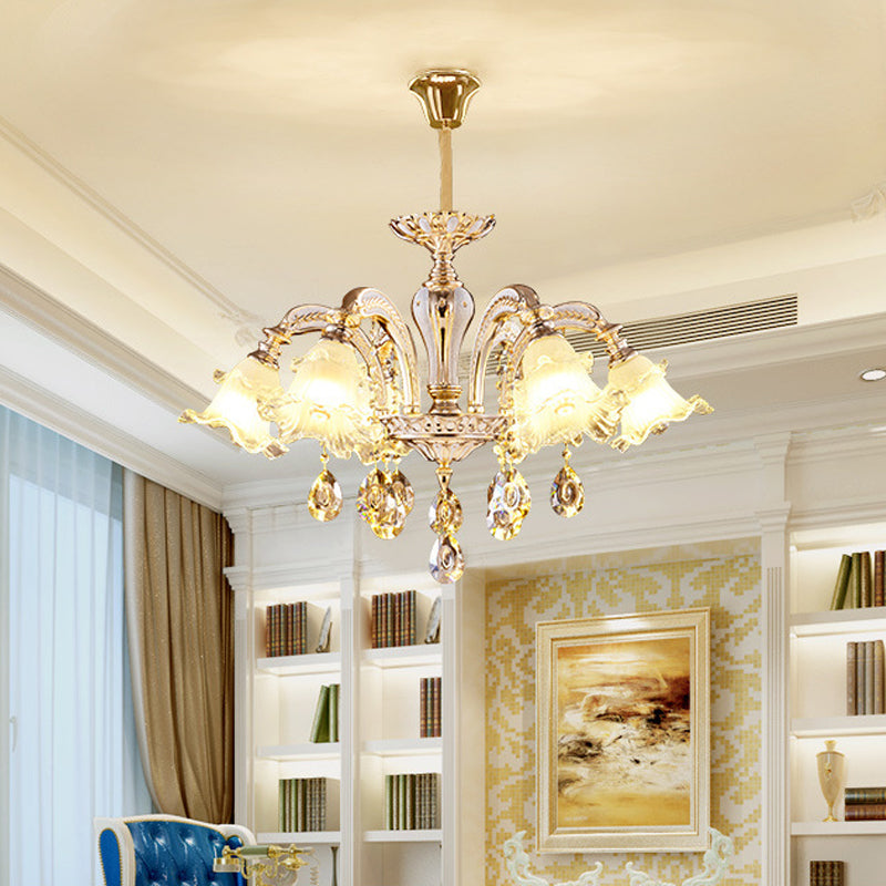 Ruffled Clear Glass Chandelier In Gold - 2-Layer 3/6 Lights Perfect For Dining Table