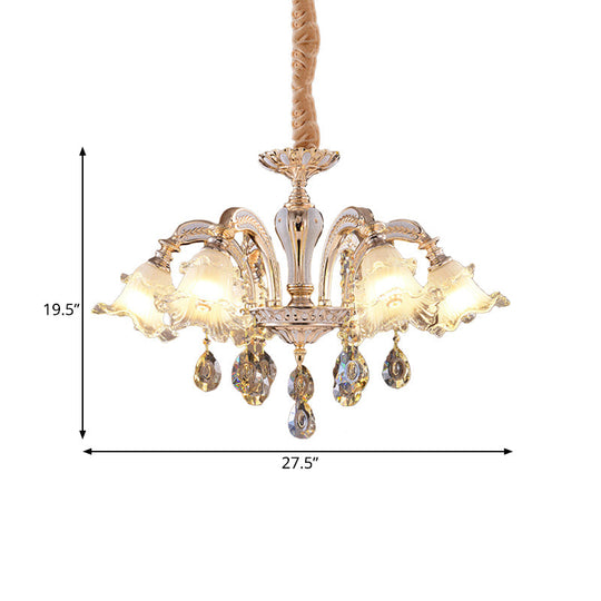 Ruffled Clear Glass Chandelier In Gold - 2-Layer 3/6 Lights Perfect For Dining Table
