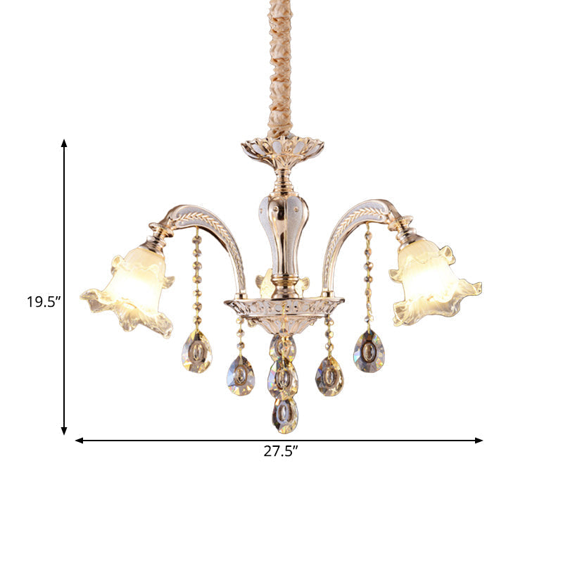 Ruffled Clear Glass Chandelier In Gold - 2-Layer 3/6 Lights Perfect For Dining Table
