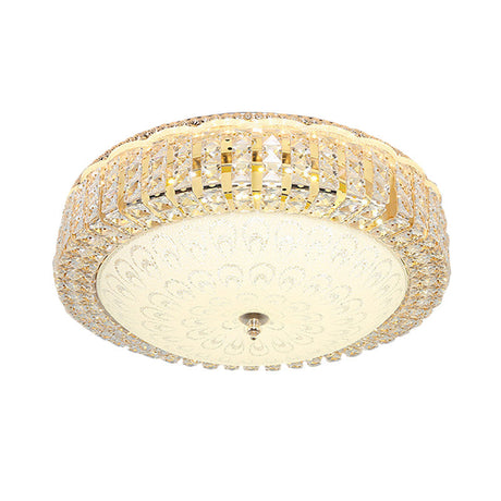 Minimalist Led Crystal Ceiling Light For Hotels - Frosted Flower Glass Shade Gold Finish