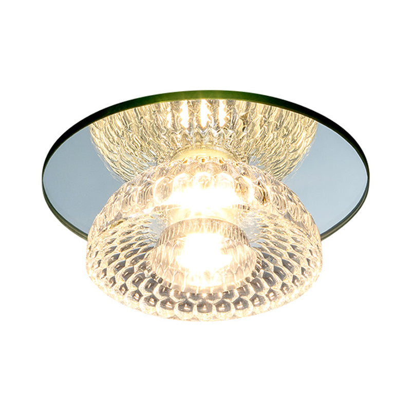 Sleek Chrome Crystal Led Flush Light With Mini Flower Bowl Design Perfect For Ceiling Mount Mirror