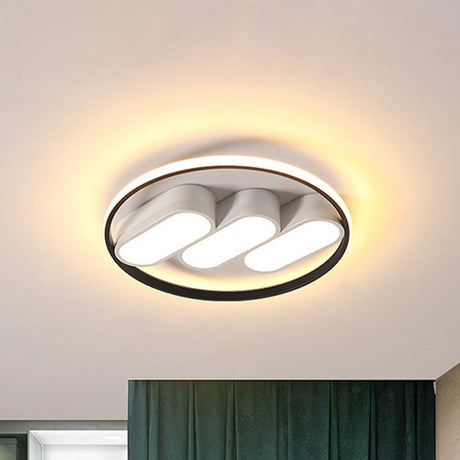 Modern Round Flush Led Bedroom Lamp In White-Black: Metallic Lighting Fixture Black-White