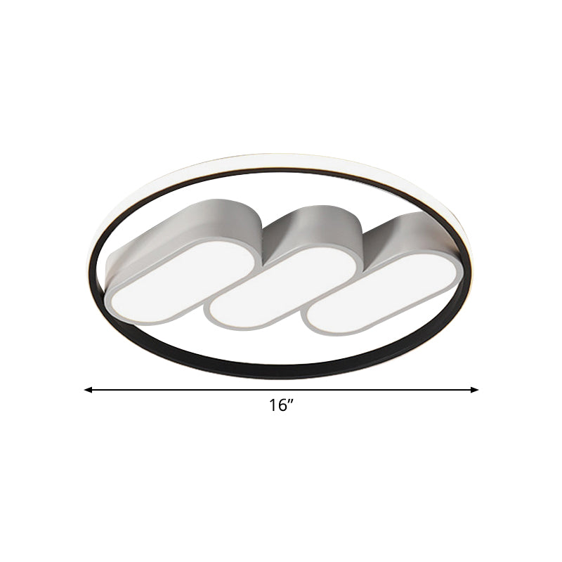 Modern Round Flush Led Bedroom Lamp In White-Black: Metallic Lighting Fixture