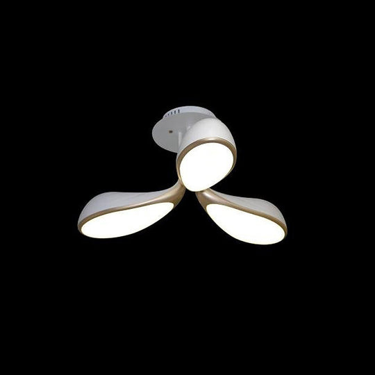 Modernist Oval Bedroom Ceiling Light Fixture With 3 Metallic Semi - Flush Lights In White