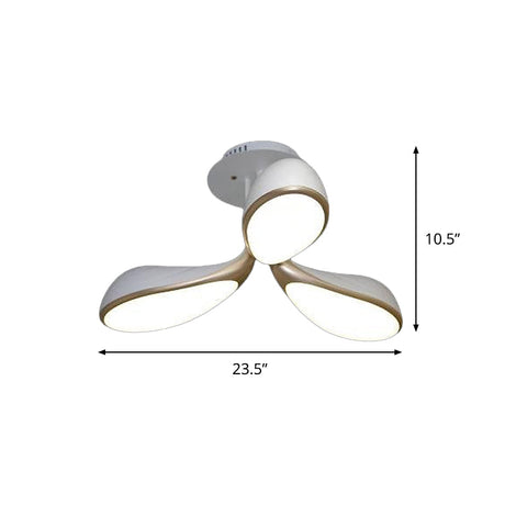 Modernist Oval Bedroom Ceiling Light Fixture With 3 Metallic Semi-Flush Lights In White