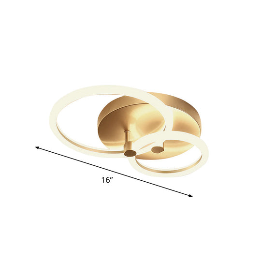 Gold Flush Ceiling Lamp With Led Lights - Simple Semi Mount Design For Bedrooms (16’/19’ Available)