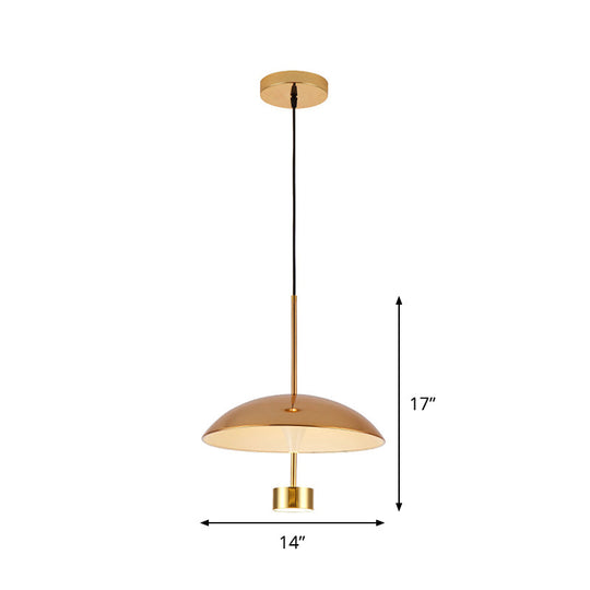 Modern Gold Led Pendant Light For Dining Room - 10/14 Domed Metallic Suspension