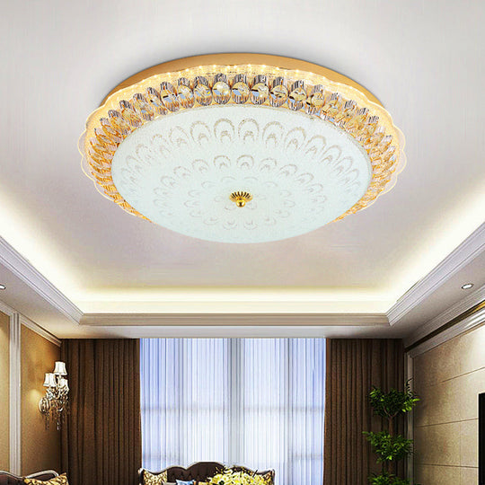 Contemporary Gold Led Flush Ceiling Light With Opal Texture Glass Shade - 16/19.5 Diameter / 16