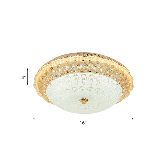 Contemporary Gold Led Flush Ceiling Light With Opal Texture Glass Shade - 16’/19.5’ Diameter