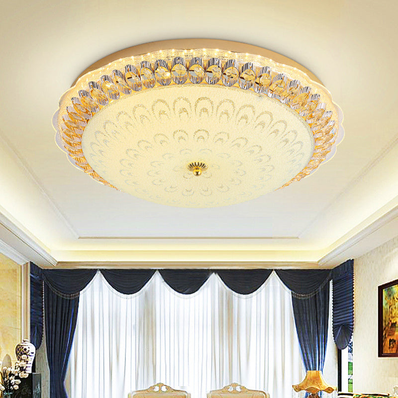 Contemporary Gold Led Flush Ceiling Light With Opal Texture Glass Shade - 16’/19.5’ Diameter