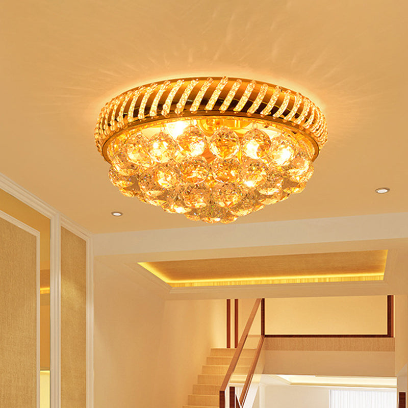 Modernist Gold Crystal Ball Flushmount Light With 3/4 Bulbs - Bedroom Ceiling Lamp