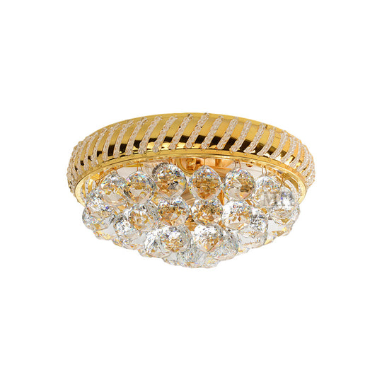 Modernist Gold Crystal Ball Flushmount Light With 3/4 Bulbs - Bedroom Ceiling Lamp