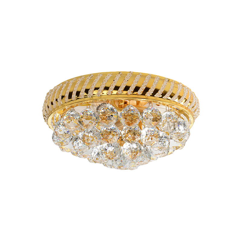 Modernist Gold Crystal Ball Flushmount Light With 3/4 Bulbs - Bedroom Ceiling Lamp
