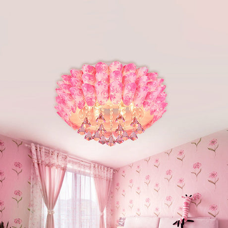 Modern Crystal Blossom Flush Mount Lamp With 5 Lights - Pink/Purple Ceiling Lighting For Bedroom