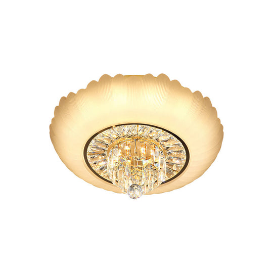 Minimal Led Crystal Flush Light Fixture With Amber Glass Shade - Ceiling Mount For Living Room