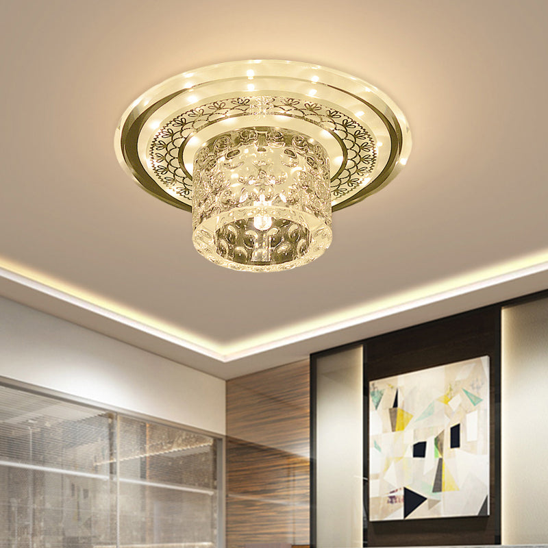 Contemporary Led Crystal Flushmount Ceiling Light For Corridor