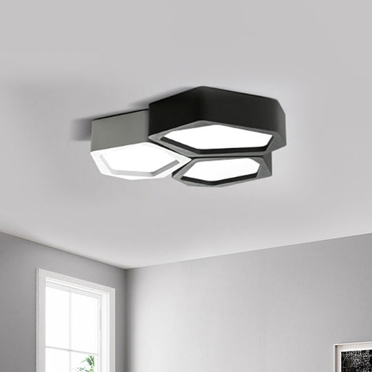 Honeycomb Flush Mount Lamp - Nordic Black/White Led Ceiling Light For Hallway